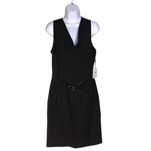 Calvin Klein Women’s Black Drape neck sleeveless Belted sheath Dress Sz. 12 NWT